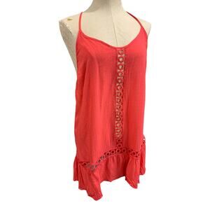 XS Chelsea28 Sheer Eyelet Coral Shirt Blouse Sleeveless Tunic